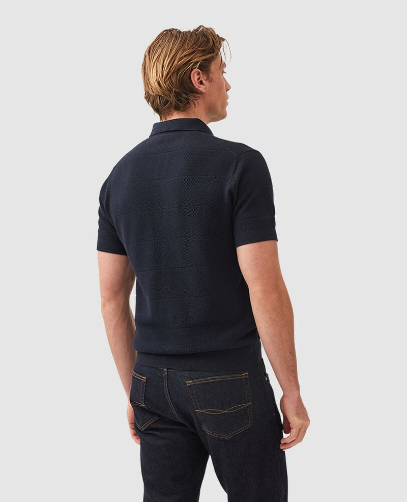 Masons Flat Knit Polo - Midnight