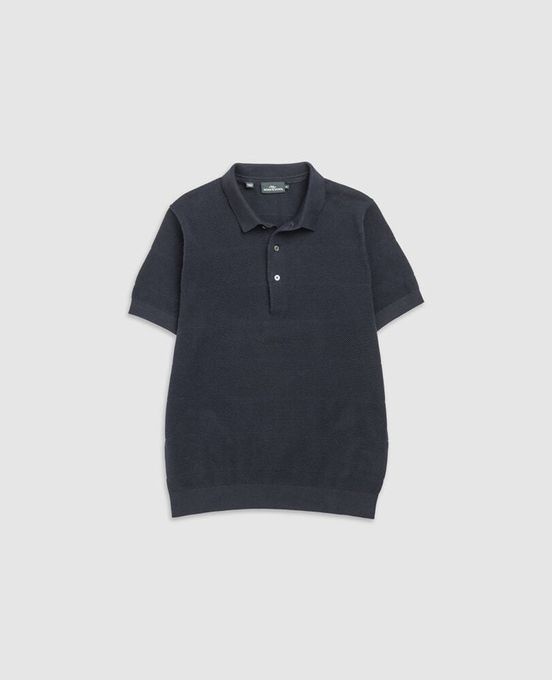 Masons Flat Knit Polo - Midnight