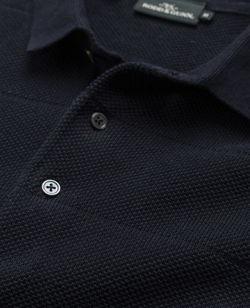 Masons Flat Knit Polo - Midnight