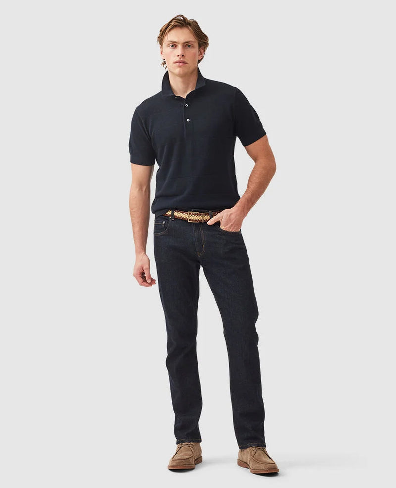 Masons Flat Knit Polo - Midnight