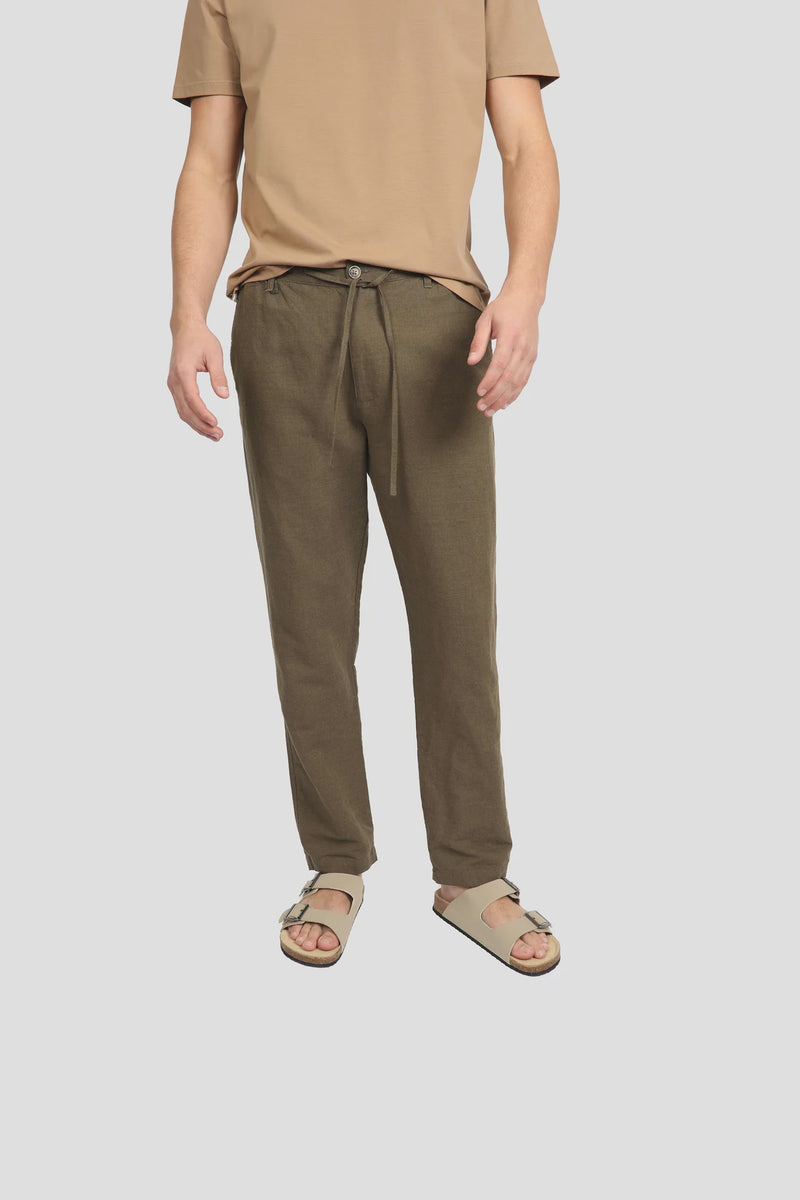 Linen Relaxed Waist Pant - Olive